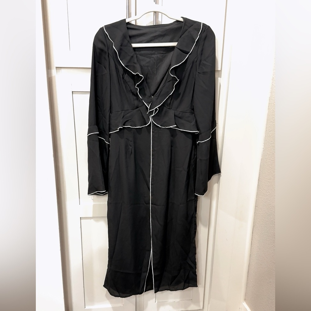 Elegant Black Women's Dress with White Trim